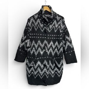 RW&Co Black and Gray Fair Isle Knit Cardigan Coat S